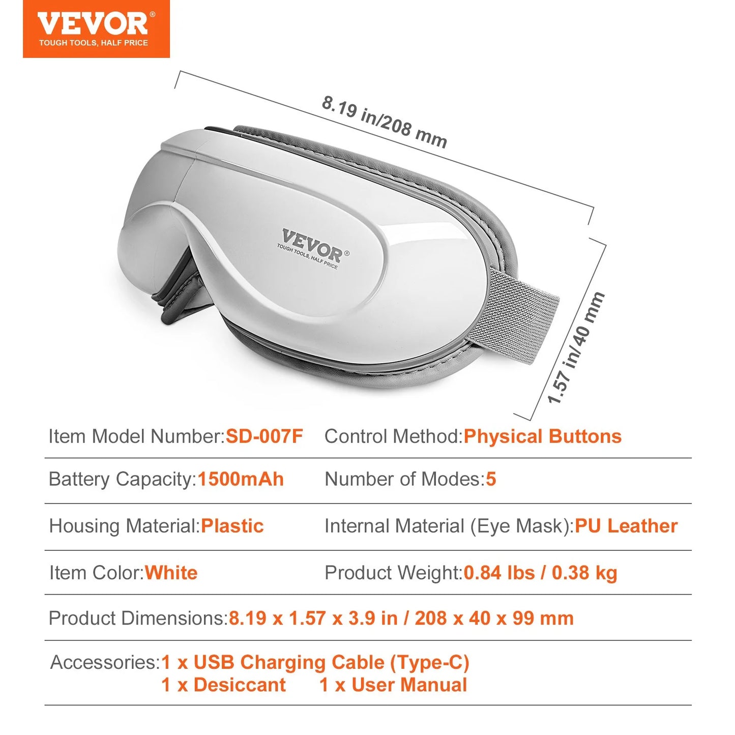 VEVOR Heated Eye Massager Eye Care Device 5 Modes Bluetooth Music 180¡Ã Foldable